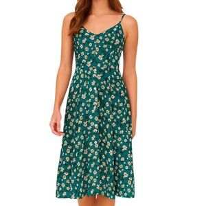 Gilli 2x Green Floral Smocked Cottage Core Midi Dress